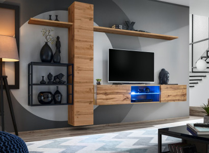 Luxury wall cabinet Furniture Furnishings Living room furniture Brown 3x Wall shelves